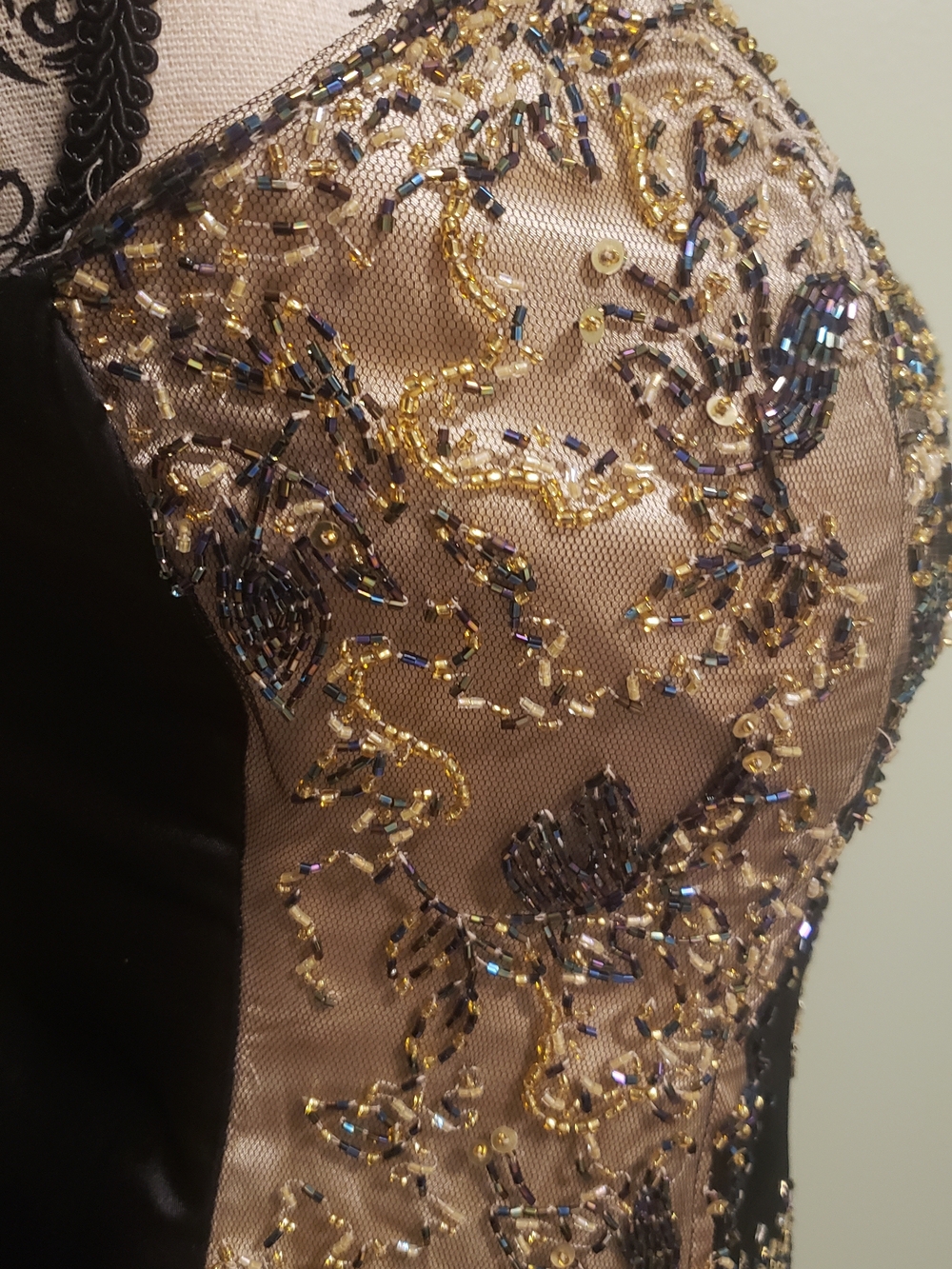 Y2K Gold and Black Beaded Strapless Evening Dress - Picture 5 of 7